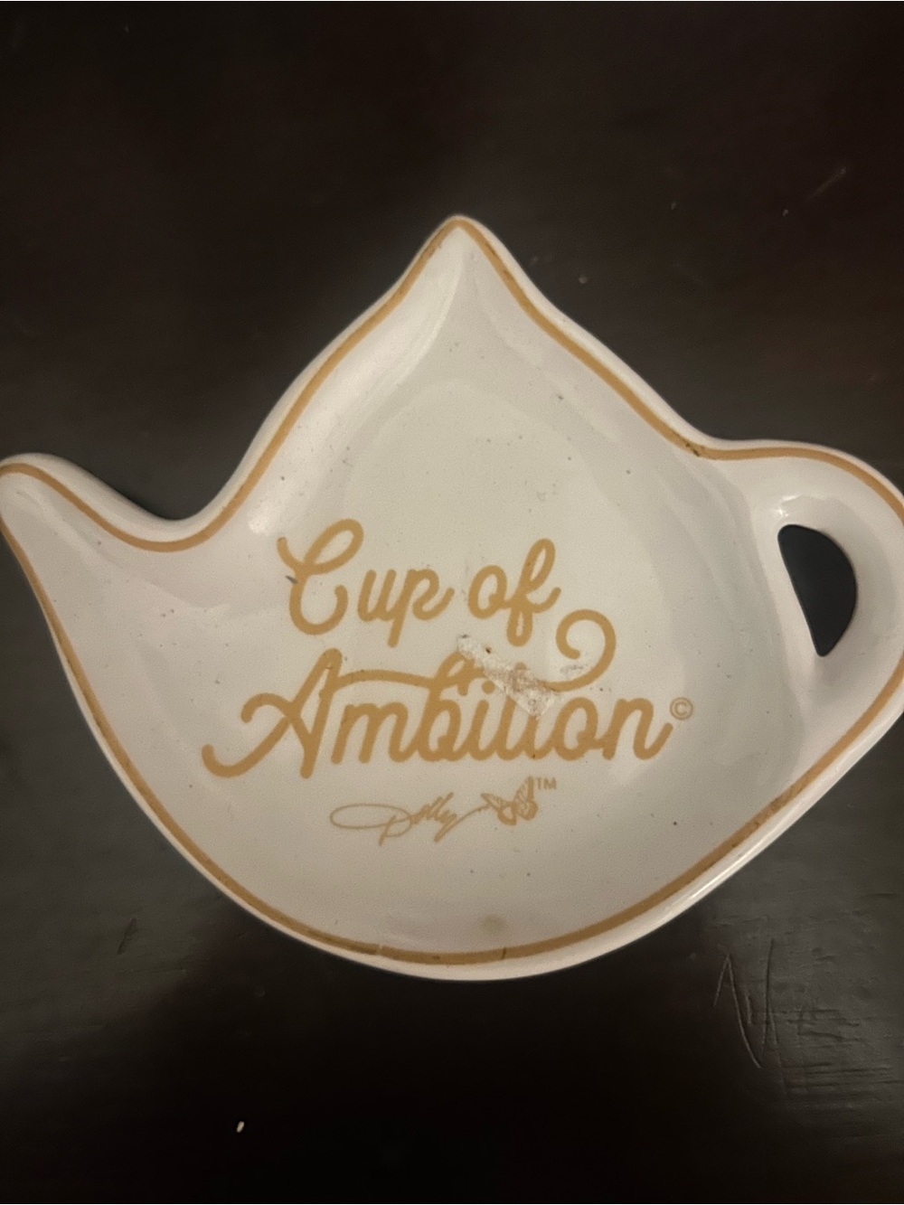 Cup of Ambition Ceramic Teabag Tray - White and Gold